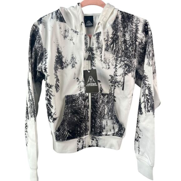 Upper Playground scuba zip up drawstring hoodie black white snow slopes Sm NWT - Picture 1 of 7